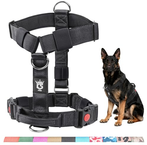 TSPRO Schweres Taktisches Hundegeschirr für Mittelgroße bis Große Hunde | Robustes Material, Schnellverschluss, Gepolsterter Griff, 3,8 cm Breit, Verstellbar, Zugfreies Design, Ideal für Spaziergänge