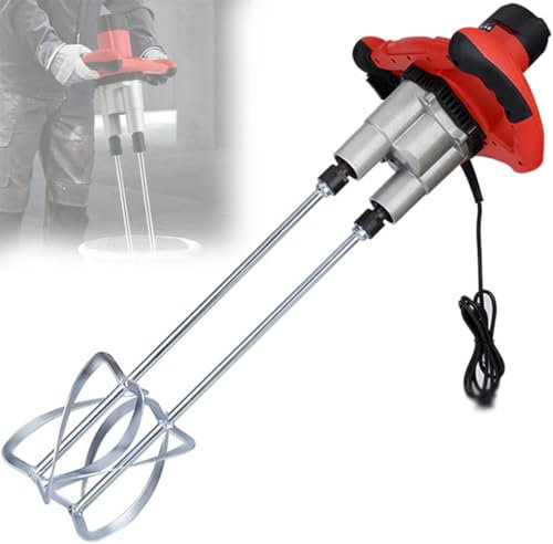 Pveanns Malaxeur à Ciment électrique, perceuse à béton Manuelle 1600W, malaxeur à Ciment à Double Tige, 6 Vitesses réglables, Moteur Haute Puissance pour remuer la Boue, Le mortier et Le plâtre