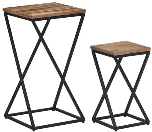 Nachttische 2er Set, Night Stand Nachtschrank Schlichter Beistelltisch Kommode für Schlafzimmer Wohnzimmer, Recyceltes Massivholz Teak