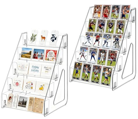 JWShang 5-stöckiger 30,5 cm Acryl-Sammelkartenständer – Erhöhung, transparentes Display-Regal für Baseball, Sport, abgestufte Spielkarte, Aufkleber, Lesezeichen, Postkarten-Toploader, Snap-On-Design