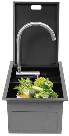 Lavandino in acciaio inox per cucina o roulotte, singola ciotola lavabo con rubinetto e scarico, lavandino da officina in acciaio inox lavello cucina lavello lavello per cucine e bagno