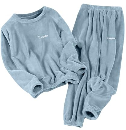 Generico Pigiama Pile Donna Caldo Invernale Pigiami Due Pezzi Abbigliamento da Notte Maniche Lunghe Set Pigiama Morbido Girocollo Felpato Pigiami Spesso Termico Abbigliamento da Casa Taglie Forti