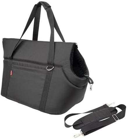 BOUTIQUE ZOO Hundetragetasche XL bis 15 kg – große Transporttasche für mittelgroße Hunde & Katzen – weich, faltbar & waschbar – 52×35×39 cm – Schwarz/Minky
