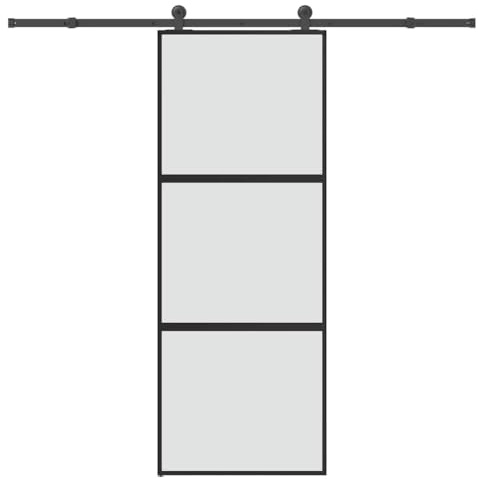 QJBSAVVA Schiebetür Hartglas Aluminium Schwarz Matt 76x205 cm für Wohnzimmer Bad Büro Moderne Platzsparende Tür mit Laufschiene Türstopper und Bodenführung
