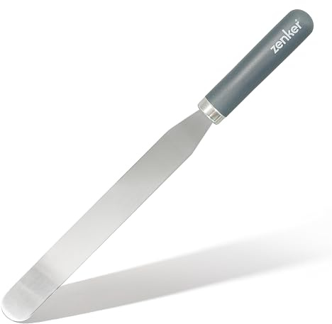 Zenker Long Stainless Steel Spring Spatula, Plastic Handle, Grey, 36.7x3cm | Angled Palette Knife for Ganache, Buttercream, Fondant, and Icing on Large Cakes