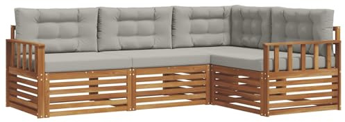vidaXL Outdoor-Sofagarnitur mit Kissen 4 pcs Natürlich und Hellgrau, Moderne Garten-Sofa-Ecke, haltbare Lounge-Möbel für draußen, gemütliche Terrasse-Sitzgelegenheiten