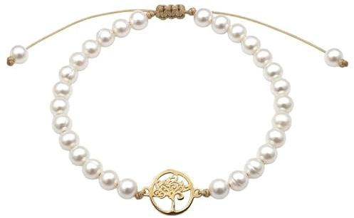Salia Gold Paris Bracelet, or jaune 18K, 0,35 gr, arbre de vie et perles | 18K, or 750, bijou mixte, idée cadeau, anniversaire, Saint-Valentin, certificat d’authenticité, écrin cadeau