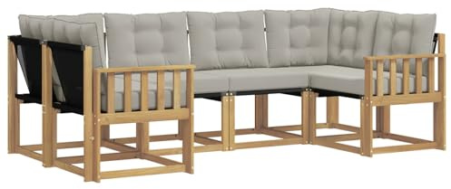 vidaXL Outdoor-Sofagarnitur mit Kissen 6 pcs Weiß und Hellgrau, Sofaset für den Garten, Moderne Kollektion, wetterfest, Bequeme Akazienholz-Sitze, entspannendes Arrangement