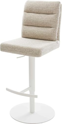 DELIFE Barstuhl Pela-Flex Drehfuß höhenverstellbar Metall Weiß Webstoff Soft Beige