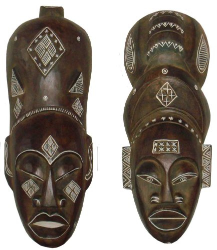 Wandmaskenset Maske Africa Woman und Afrika MAN, handgearbeitete Holz-Masken, Wandmaske