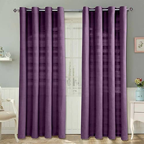 HOMESCAPES Purple Rajput Eyelet Curtain Pair 167cm (66) Wide x 137cm (54) Drop 100% Cotton Ring Top Plain Curtains