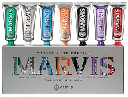 Marvis Zahnpasta Flavour Collection Set, 25 ml (7er Pack), Zahnpasta Reisegröße Set mit 7 aromatischen Zahncremes für langanhaltende Frische, Zahnpasta mit Geschmack