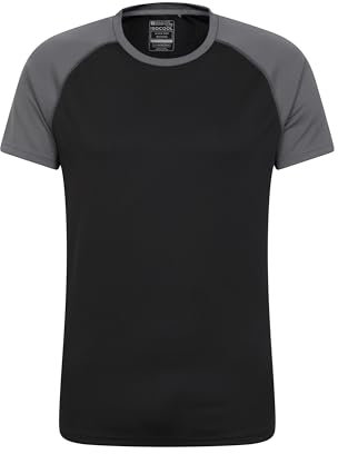 Mountain Warehouse Endurance Mens T-Shirt – Breathable Tee, UPF50 Protection, Lightweight Shirt, Comfortable & Quick Drying Top - for Gym, Travelling, Running Jet Black XS