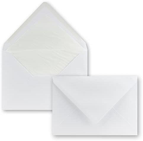 50 Brief-Umschläge Polarweiß - DIN C5 - gefüttert - 100 g/m² - 16,2 x 22,9 cm - Nassklebung mit Spitz-Klappe - hochwertige Kuverts - von GUSTAV NEUSER