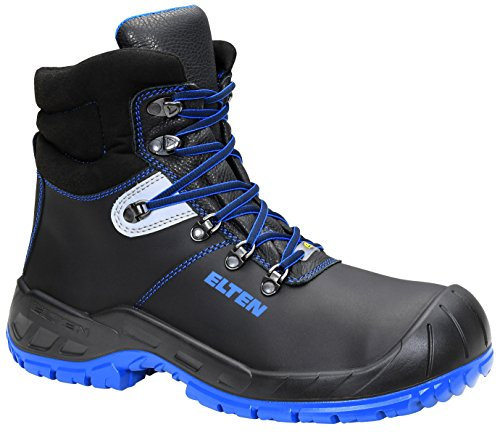 ELTEN Sicherheitsschuhe ALESSIO Mid ESD S3, Damen und Herren, Leder, Stahlkappe, leicht, robust, Schwarz/Blau, Größe: 42