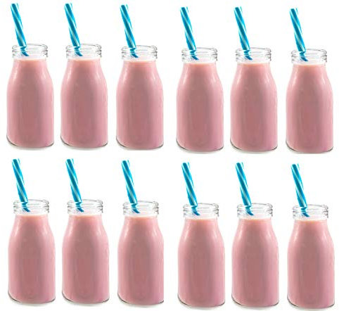 Chef-hub 12 X 200Ml Retro Mini Milk Bottles Vintage School Bottle - Weddings, Parties, Great Gift Idea - Fill with Milkshakes, Juice, Cocktails, Sweets