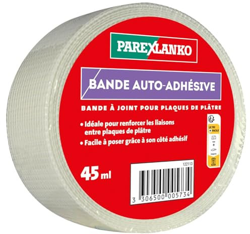 Parexlanko - Bande Auto-Adhésive en Fibre de Verre - Transparente - Jonction des plaques de plâtre - Murs intérieurs - Facile à utiliser - 50 mm x 45m