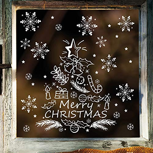 Wandtattoo Loft Fensterbilder Weihnachten mit Tannenbaum & Schneeflocken – Wiederverwendbar – A3 Bogen, 28 Sticker – Weihnachstdeko Fenster Kinderzimmer, Weihnachtsbilder Fenster, Fensterbild Winter