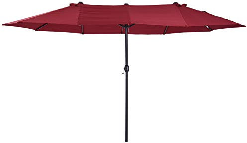 Outsunny Parasol de jardin exterieur parasol double rectangulaire 4,6L x 2,7l x 2,4H m avec ouverture fermeture manivelle, cadre en acier, toile 180 g/m², parasol pour balcon, piscine, bordeaux