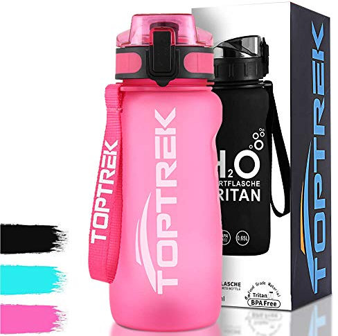 toptrek Trinkflasche BPA Frei Sportflasche 650ml Wasserflasche Kohlensäure Geeignet/Auslaufsichere/Drehverschluss/EIN-Knopf Öffnungs Sport Flasche für Outdoor, Fahrrad, Fitness, Camping, Schule(Rosa)