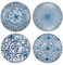 Foraineam Lot de 4 assiettes de service en porcelaine bleue et blanche Motif floral