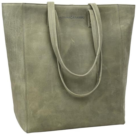 ANTONIO VALERIA Ava Leder-Tragetasche mit Tragegriff für Damen, Crazy Horse Green, Medium, Tragetasche