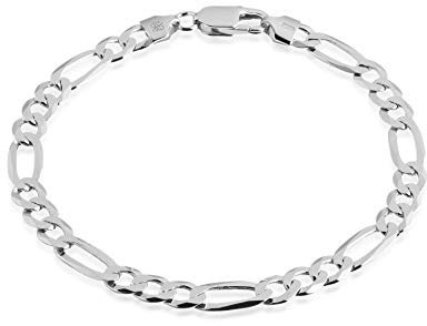 QUADRI - Elegantes Armband in Kette (Figaro) für Männer und Frauen in echtem 925er Silber - Breite 7mm - Länge 19 cm - Silberkette Kette anlaufgeschützt - Made in Italy Zertifikat