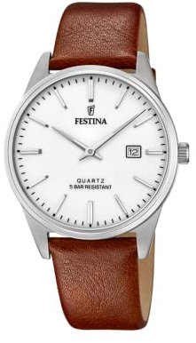 Montre FESTINA pour Homme F20512/2 Acero Clasico Boîtier en Acier Inoxydable Gris Bracelet en Cuir Marron