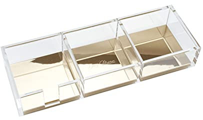 Dany Marcus Schreibtisch Organizer 3 Fächer, aus transparentem Acryl mit Golddetails, ideal für Haftnotizen und Büroklammern