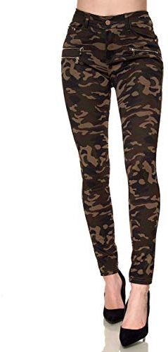 Elara Damen Stretch Hose Skinny Fit Jegging Chunkyrayan H86-92 Camouflage 44 (2XL)