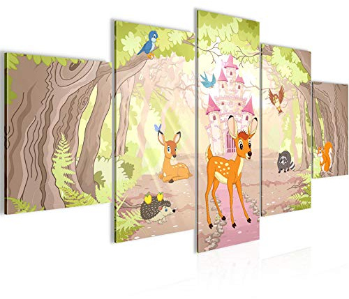 Runa Art Wandbilder Kinderzimmer Tiere 5 Teilig Bild auf Vlies Leinwand Deko Babyzimmer Spielzimmer Baby Grün Beige 032252a