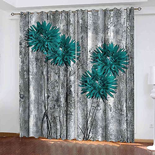 NPBSHZ Verdunkelungsvorhänge Wohnzimmer 3D Gedruckt Vintage Holzmaserung Blume mit Ösen Blickdicht Vorhang Schlafzimmer Wärmeisolierender Schallschutz 2 Flächenvorhang 264x214cm (B x H)