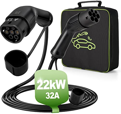 Fast Type 2 Charging Cable 22kW 32A Three phase 480V Max. 5M EV Charger Model 3 IP54 EV Charging Cable with Free Carry Bag EV Charger Type 2 Black