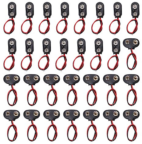YIXISI 30 Pezzi 9V Batteria Clip, 9V Batteria a Bottone Cavo, DC Climentazione, con 10cm Cavo Volante (15 Pezzi T e 15 Pezzi I Tipo)