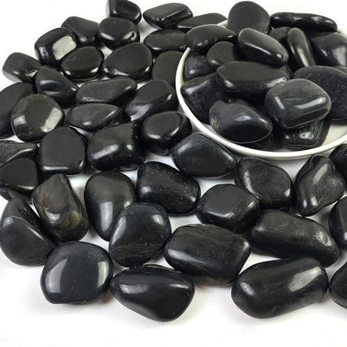 SHIZWU Black Pebbles for Garden, Decorative Stones for Plant Pots, Vase Fillers, Aquarium, Fish Tank (20-40mm, 0.9kg)