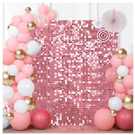 Rosa schimmernder Wandhintergrund (24 Stück) quadratische schimmernde Paneele Pailletten Foto Hintergründe Dekoration für Geburtstag Jahrestag Verlobung Weihnachten Partys Winter Glitzer Bling