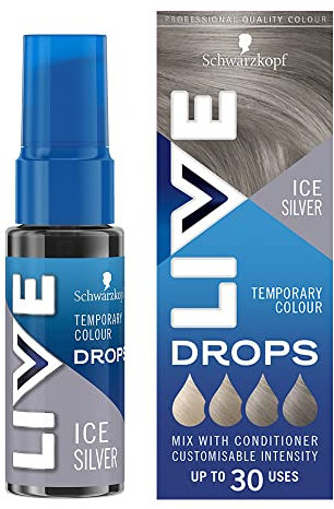Schwarzkopf LIVE Color Drops Eis-Silber Temporäre Haarfarbe 30 ml, Haarfarbtropfen für Farbe, die 2-12 Wäschen hält, Silberhaarfärbe-Tropfen