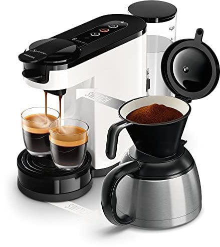 Philips Senseo Switch Machine à Café à Dosettes et Filtre - Technologie 2 en 1, Réservoir d'Eau de 1 L, 7 Tasses en une Seule Fois, Couleur Blanc Titane (HD6592/05)
