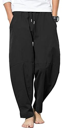 YAOBAOLE Men's Linen Trousers Casual Men's Baggy Trousers Men Yoga Pants with Pocket