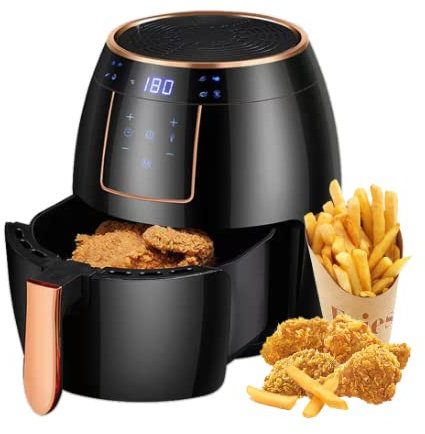 Ailgely Freidora sin Aceite 5,5 L, Freidora de Aire Caliente 1300W con Pantalla LED Táctil, Descongelar, Mantener Caliente y Cronometrar, sin BPA ni PFOA, Negro