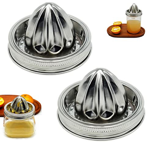 QurHapzy 2 Pack Stainless Steel 304 Glass Juicer Lid Fit with 3.38 Inch Wide Mouth Mason Jar Hand Squeezer Top For Citrus Lemon Orange, NO GLASS JAR