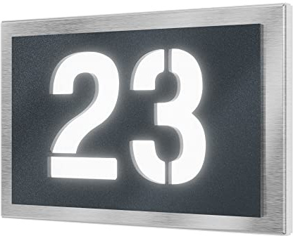 Graviers Design beleuchtete Hausnummer aus V2A Edelstahl 215x150mm - Anthrazit RAL 7016 - Wetterfest Rostfrei Individuell anpassbar nach eigener Nummer - Made in Germany