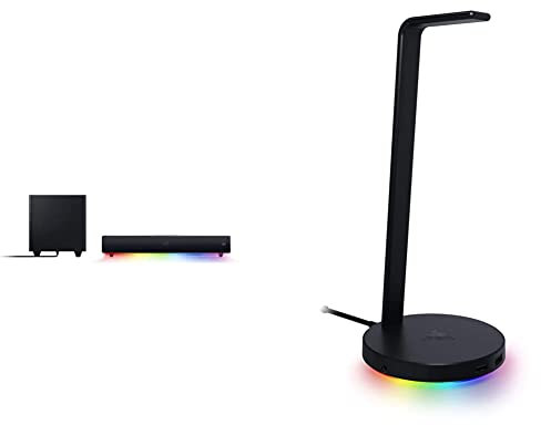 Razer Leviathan V2 - PC-Gaming-Soundbar Schwarz & Base Station V2 Chroma - Headset-Ständer mit USB-Hub und RGB-Beleuchtung (USB-Hub mit 7.1 Surround Sound) Schwarz