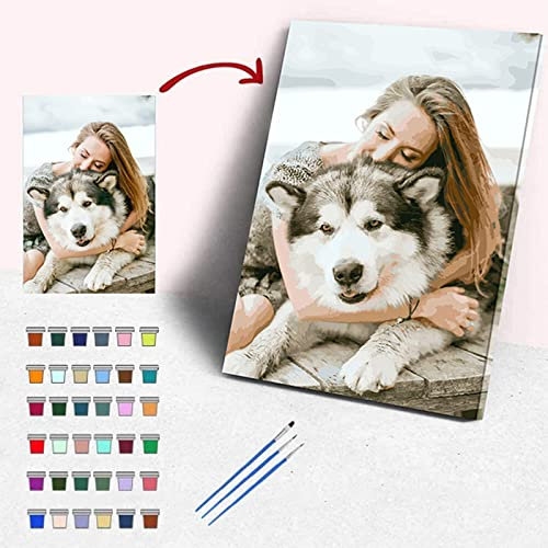 Personalised Paint by Numbers for Adults, Photo Custom Paint by Numbers Kits for Children Professional Portrait Pet Family Photos Customized Make Your Own DIY Gifts, 36 Colors 30x40cm with Frame