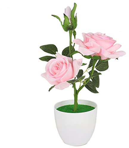HXSCOO Artificial Potted Plant Cut Evenly Clear Texture Plastic Table Decor Simulation Rose Flower for Party (Color : pink)