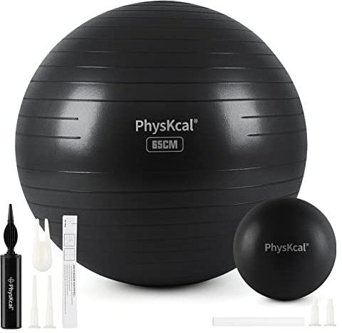 PhysKcal 65cm Black Dicker Gymnastikball und 23 cm Pilatesball Set, Anti Burst Gymnastikball, Anti-Rutsch-Sitzball, Balanceball, Yogaball für Zuhause, Fitnessstudio und Büro