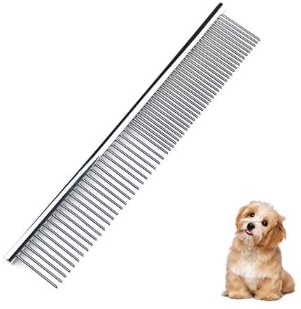 lumcov Hundekämme 2-in-1 Edelstahl Haustier Kamm,Haustier Stahlkamm mit abgerundeten Enden Edelstahlzähne,zum Entfernen von Verwicklungen und Knoten(6.7inch) Silver