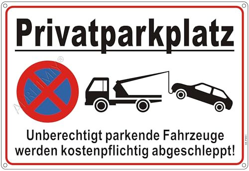 XXL Schild Privatparkplatz Aluminium Reflektierend 30×44 cm Privatparkplatz Schilder Metall Parken Verboten Schild Kostenpflichtig Abschleppen, UV-beständig, Wasserfest, Rostfrei, mit Bohrlöcher, Weiß