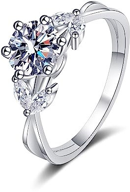 Banemi Verlobungsring 925 Silber, Trauringe Vintage Weißes Gold Zirkonia Runde Blume Modische Verlobungsringe Größe 57 (18.1)