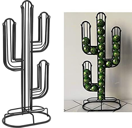 BEIJIALY Porte-dosette de Café en Forme de Cactus, Organisateur de Support de Stockage de Capsules de Café en Fer Noir pour la Maison Pouvant Contenir 48 Dosettes de Café, Support de Support pour Orga